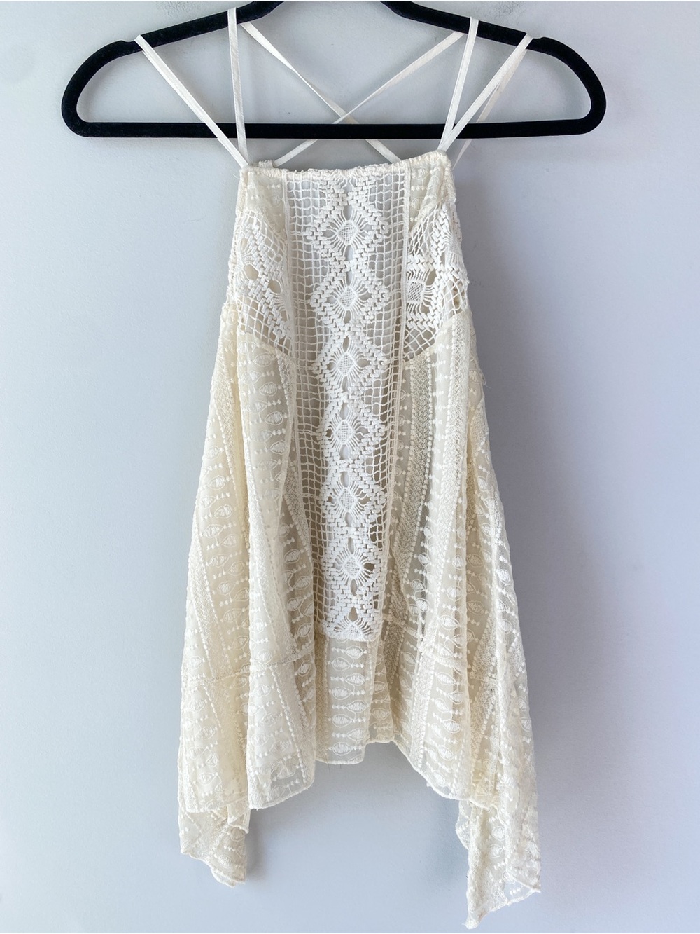 Alice + Olivia Womens Ravenna Embroidered Halter Tank Top S Ivory Crochet Boho